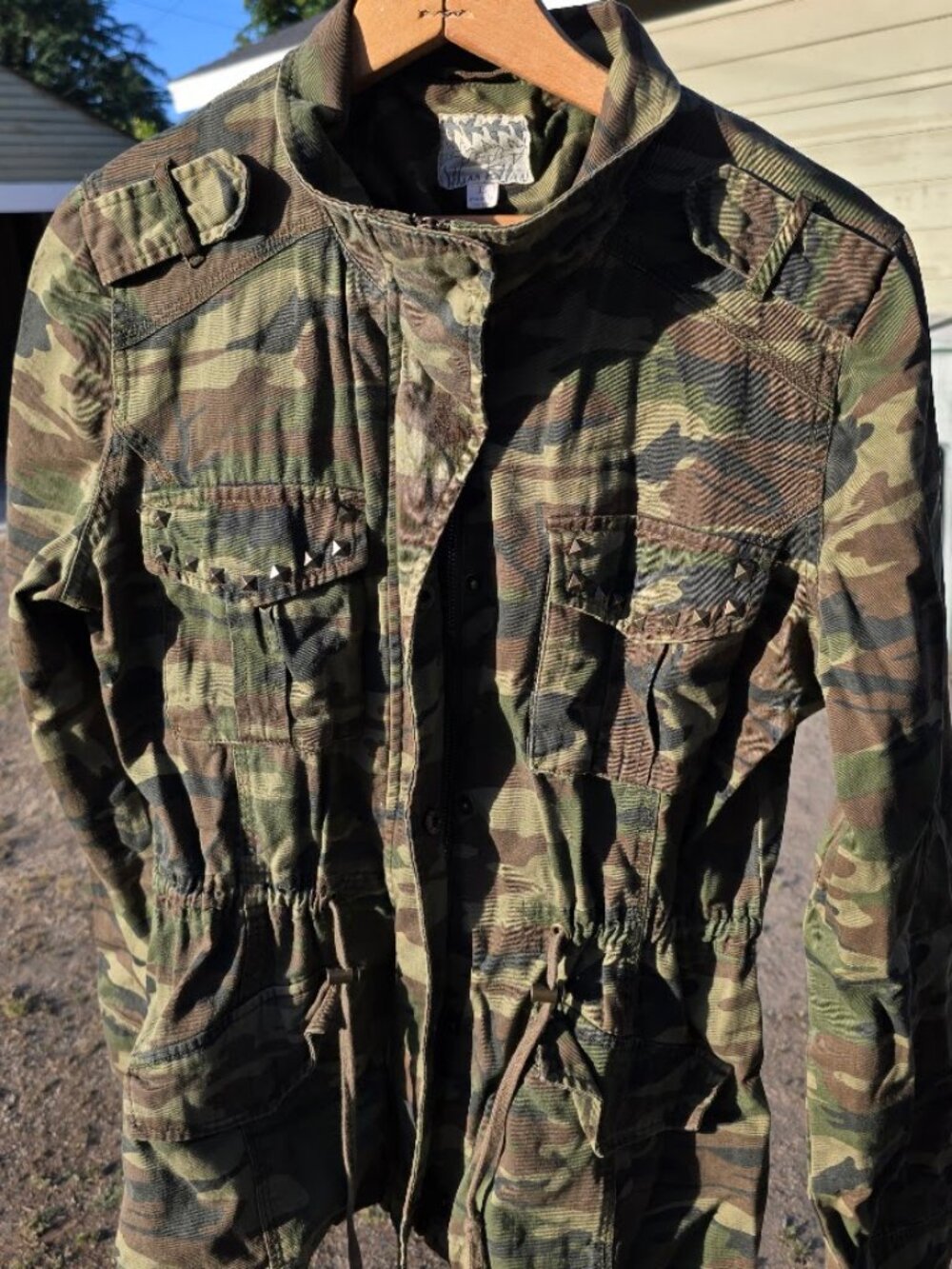 Others Follow Camo Studded Utility Anorak Woman's Jacket Camouflage Cargo Large